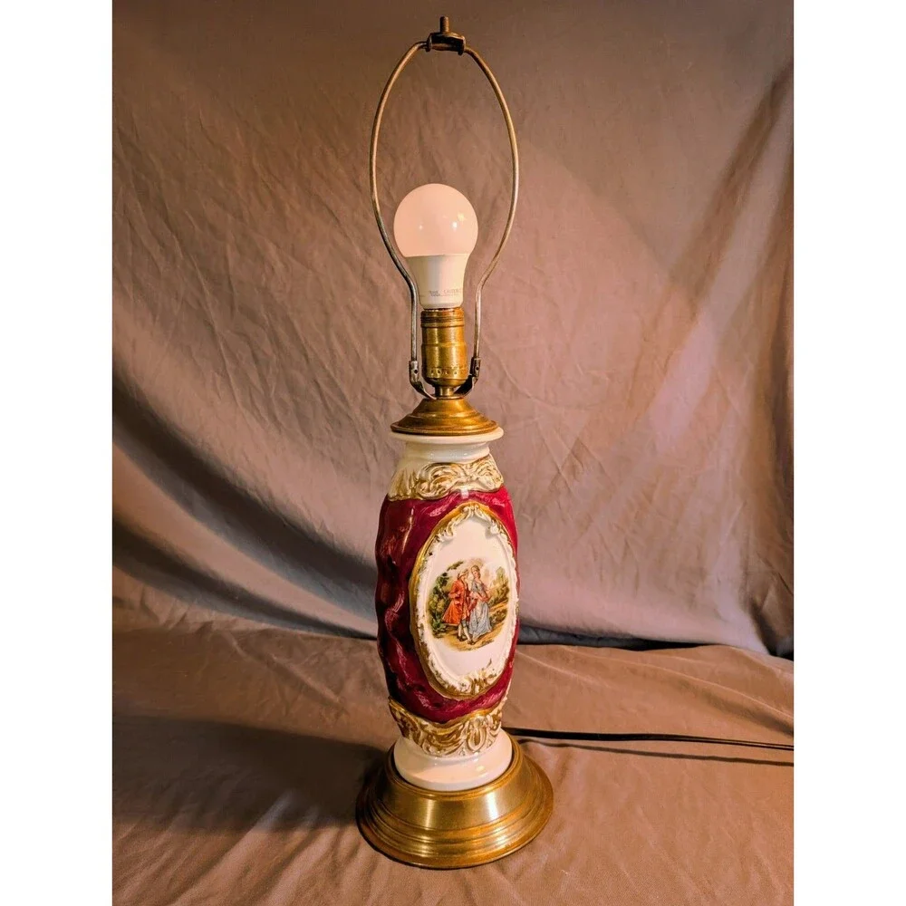 Antique Victorian Hand Painted Porcelain Lamp 24